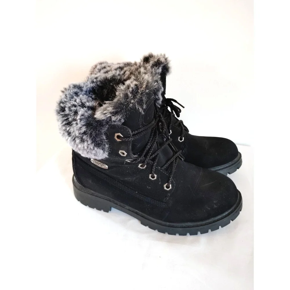 EUC-Lugz Convoy Women 8 Black Faux Fur Lace‑Up Western Winter Chunky Ankle Boots